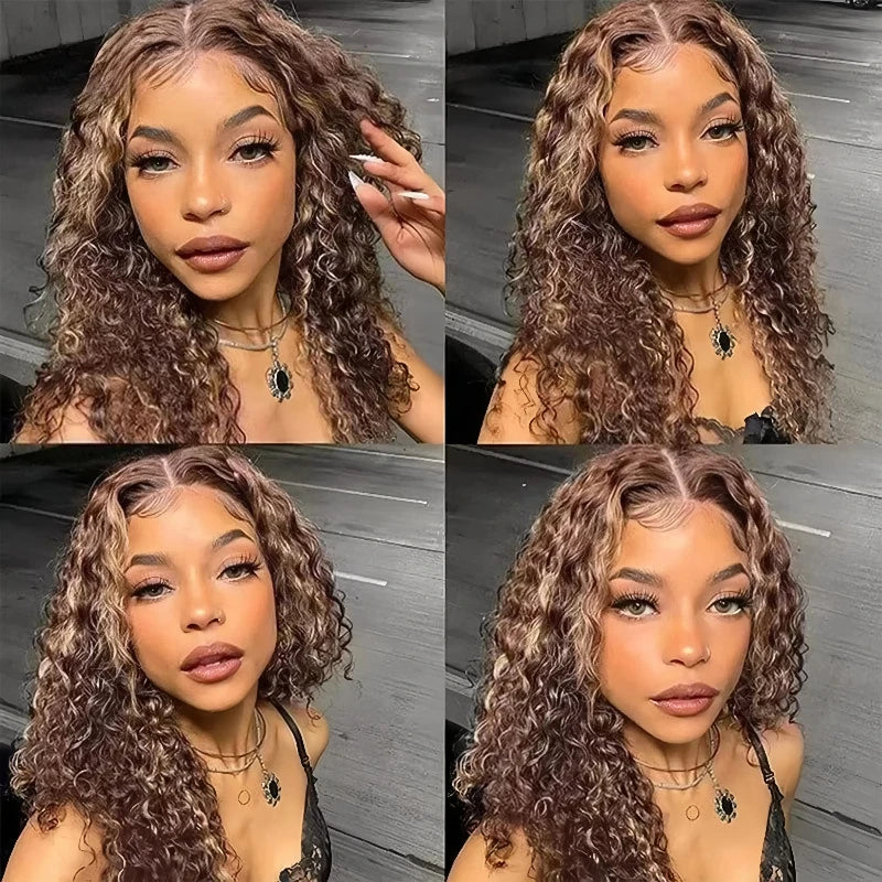 Ombre Deep Wave Bob Human Hair Lace Front Wig for Women