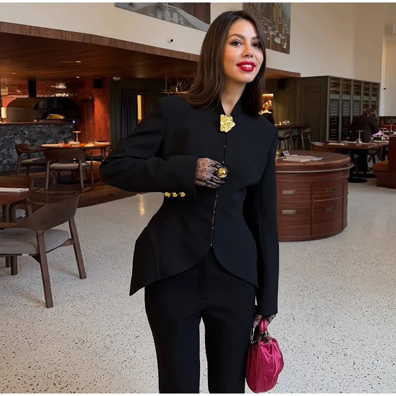 Mermaid Hem Long Sleeve Single Breasted Blazer for Women