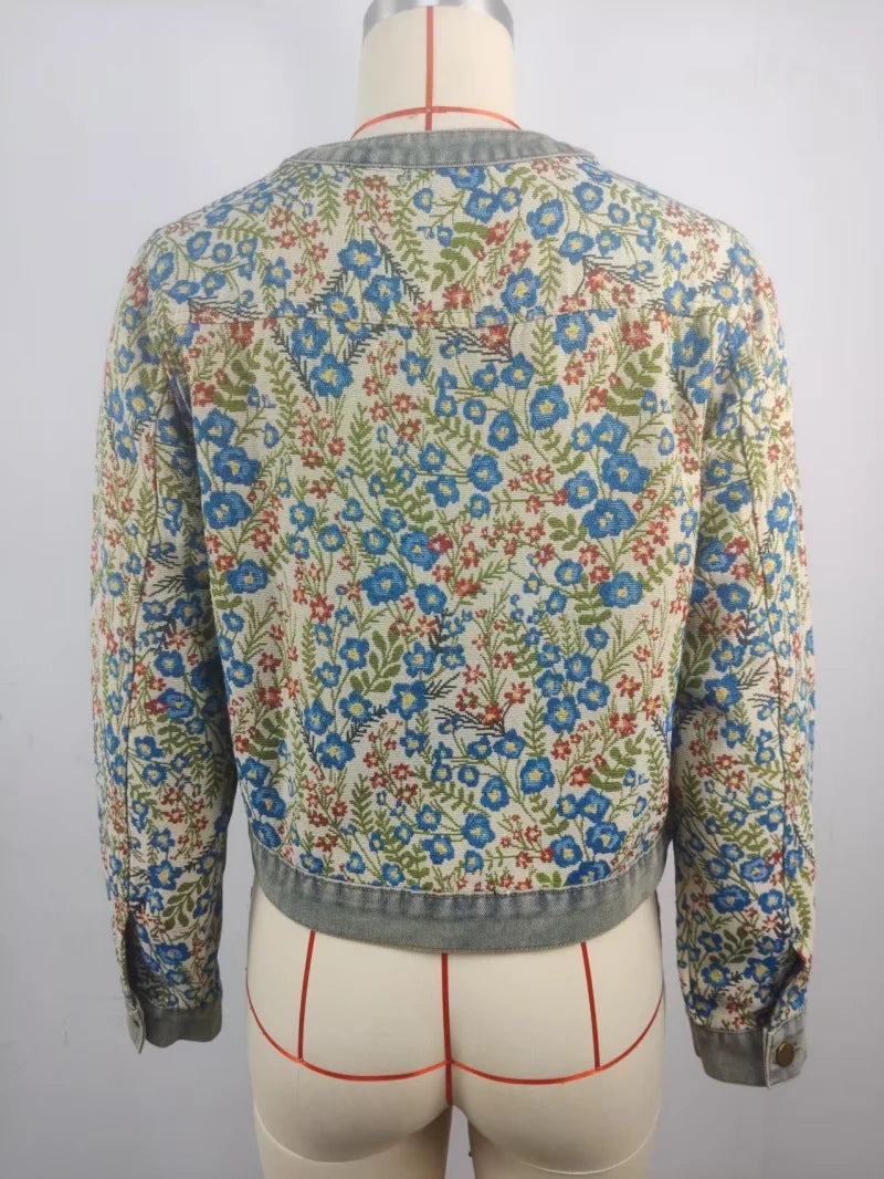 Casual Long Sleeve Embroidered Denim Jacket for Women
