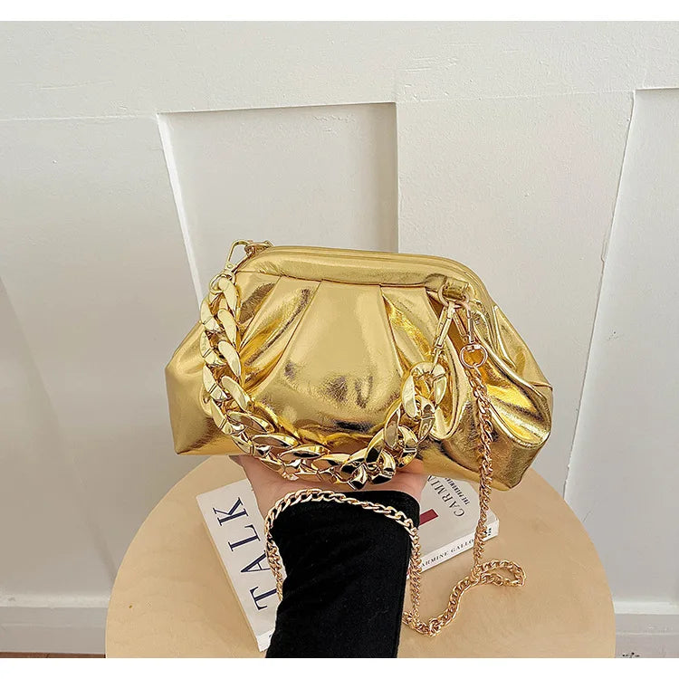 Elegant Pleated Chain Cloud Crossbody Shoulder Bag for Women