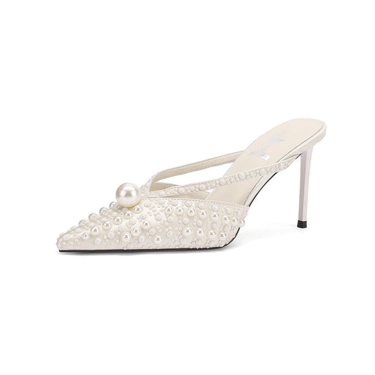 Beaded Strap Silk Heeled Sandals