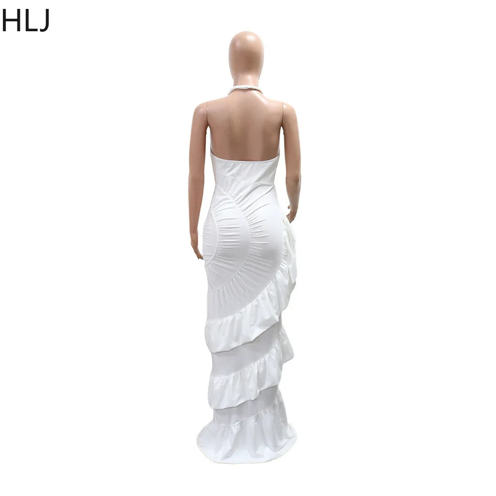Halter Neck Ruched Satin Mermaid Evening Dress for Women