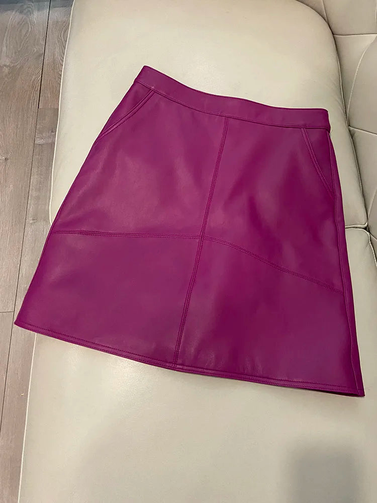 Woman Skirts Elegant 2025 New Fashion Korean Style Genuine Real Leather Skirts High Waist Mini Skirt Womens