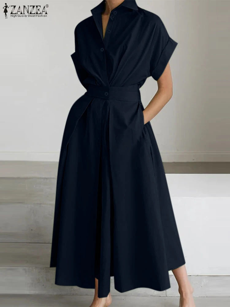 Collared Button Front Maxi Shirt Dress