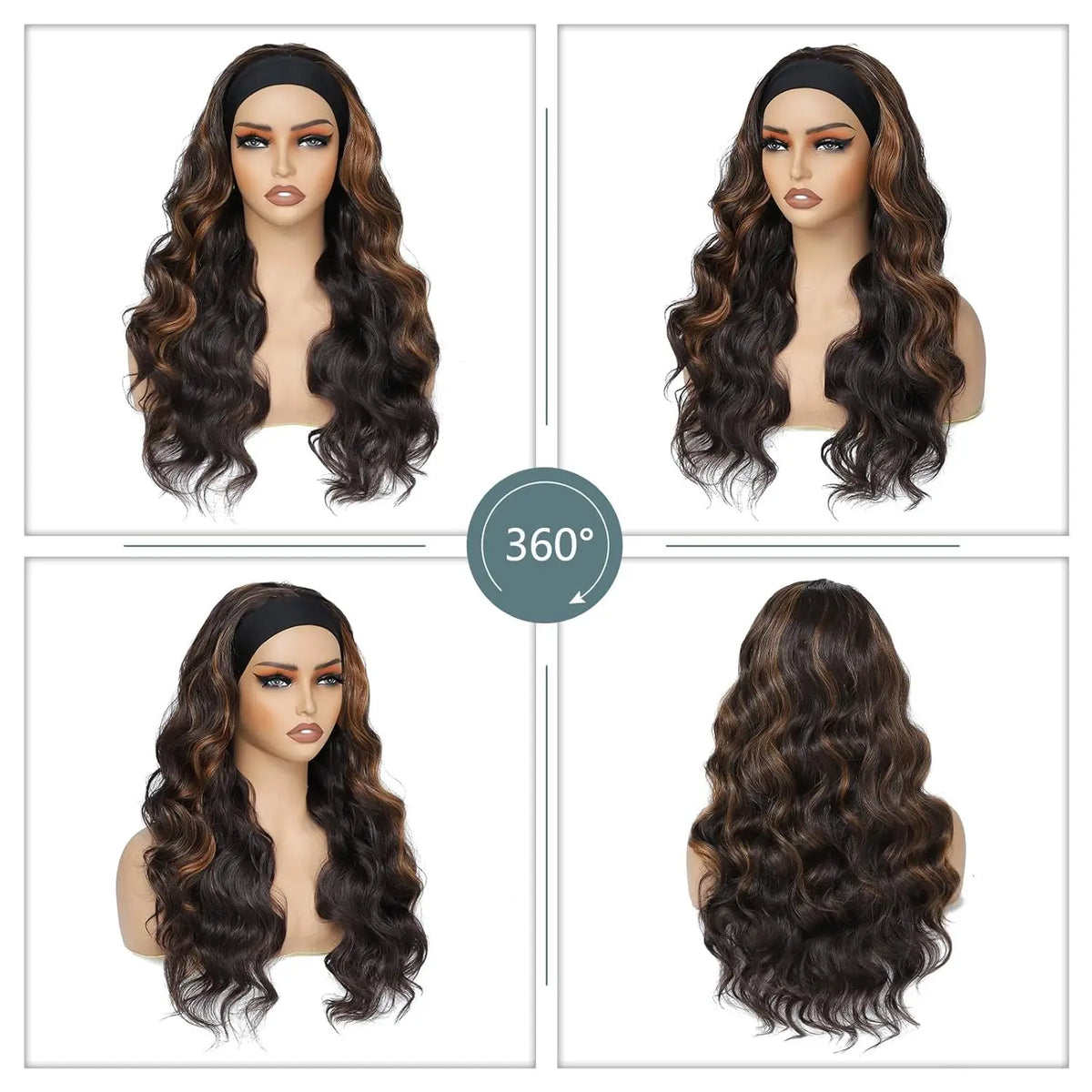 Long Brown Blonde Wavy Headband Wig