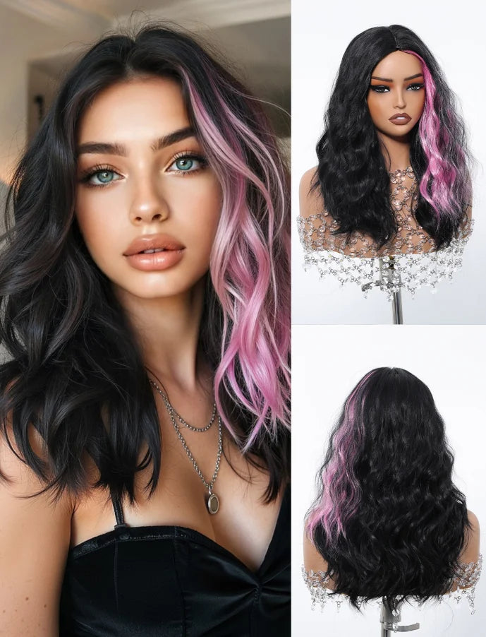 Heat Resistant Purple Ombre Short Curly Medium Part Wig For Women