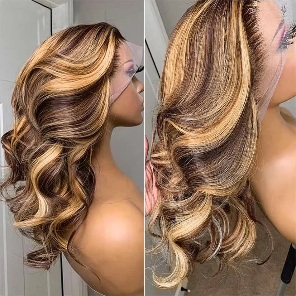 Honey Blonde Ombre Body Wave Lace Front Bob Wig for Women