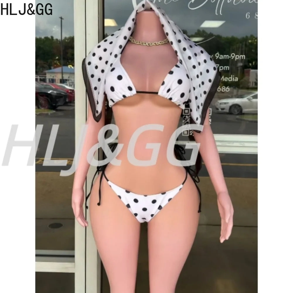Mesh Letter Print See Through Polka Dot Two Piece Set for Women