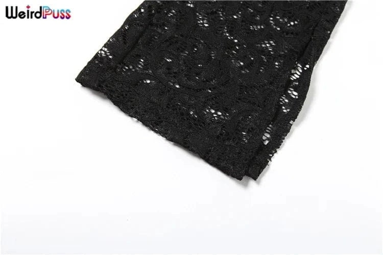 Weird Puss See Through 2 Piece Set Women Sexy  Hollow Jacquard Backless Bodysuit+Leggings Tight Activity Clubwear Skinny Outfits