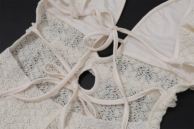 Cryptographic Elegant Tie Detail Sexy Cut Out Backless Dress Party Club Outfits Summer See Through Sleeveless Women Dresse Robes