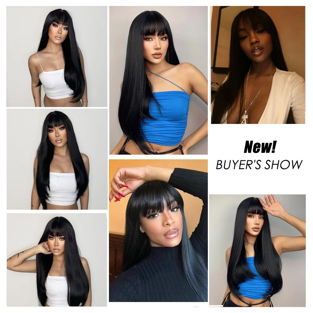 Heat Resistant Long Straight Ombre Bangs Wig for Women