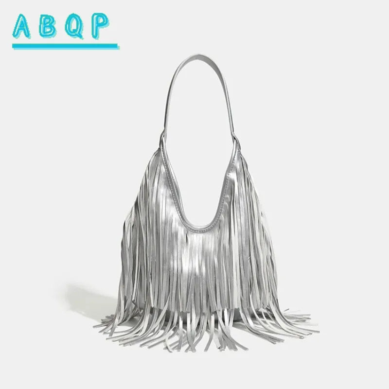 New Women's Shoulder Bag Solid Color Tassel Fashion Women's Shoulder Bag Large Capacity Retro Casual Women's Bag High Quality