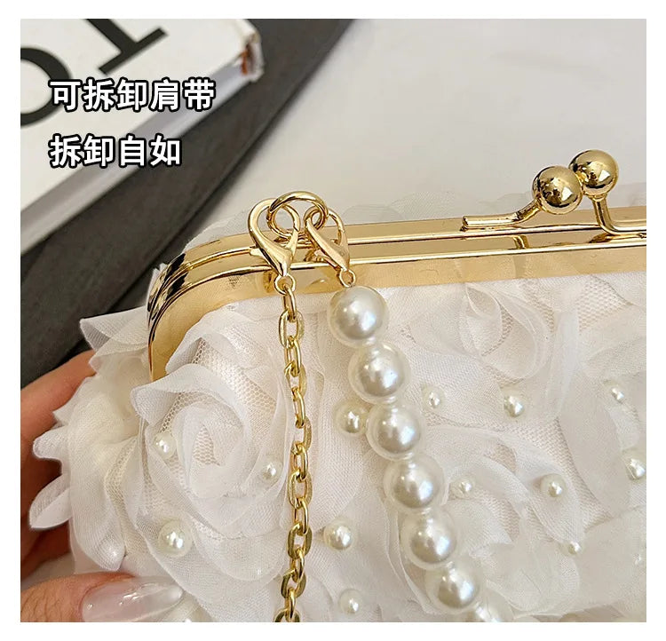 Pearl Floral Chain Evening Crossbody Bag