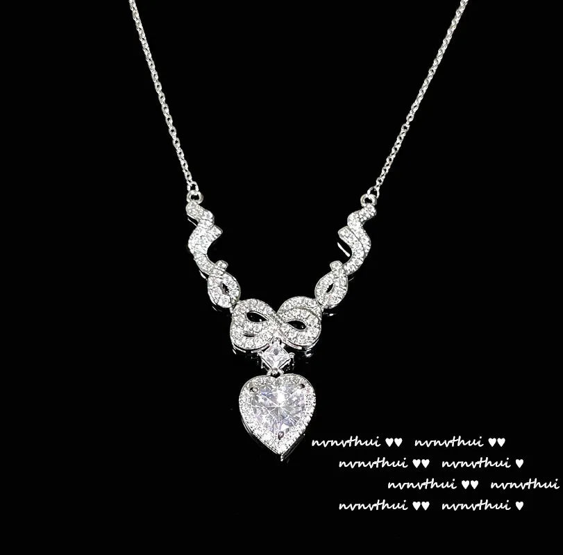 Heart Zircon Pendant Necklace in Sterling Silver for Women