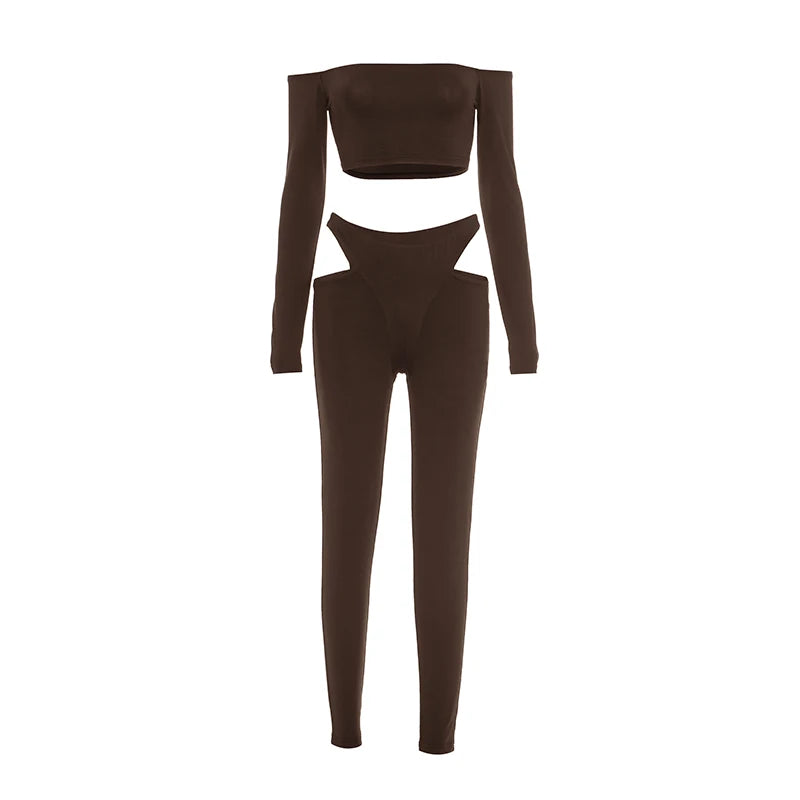 Slash-Neck Crop Top Two-Piece Set