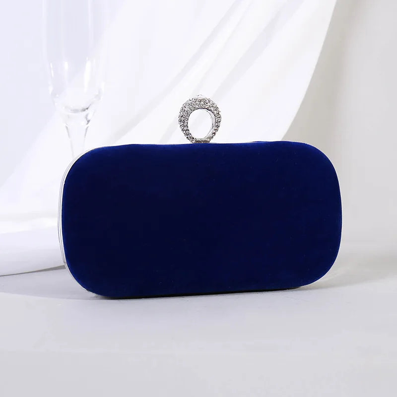 Velvet Rhinestone Chain Strap Evening Clutch Bag for Women