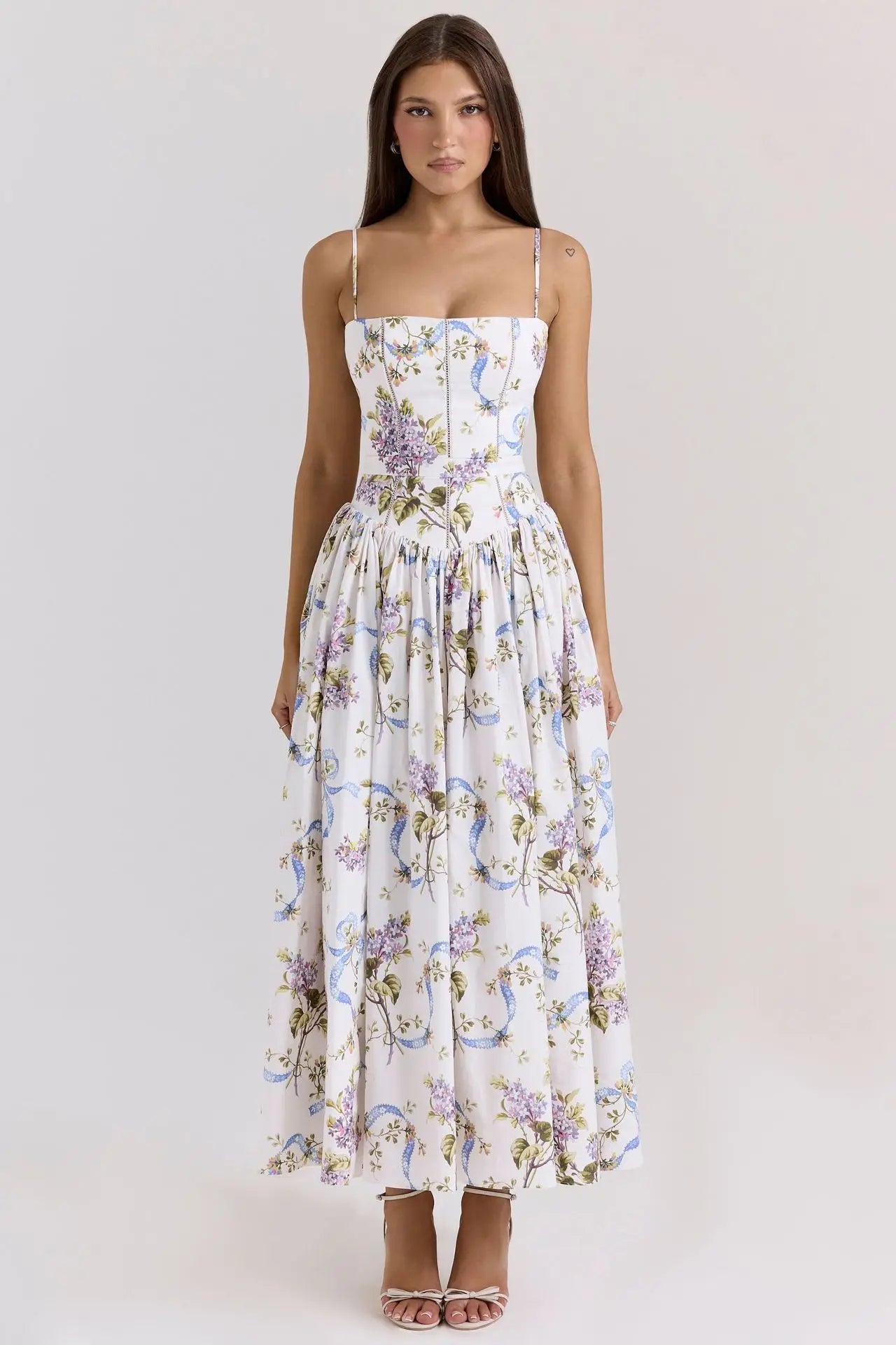 Vintage Boho Floral Print Maxi Dress with Ruffles for Women