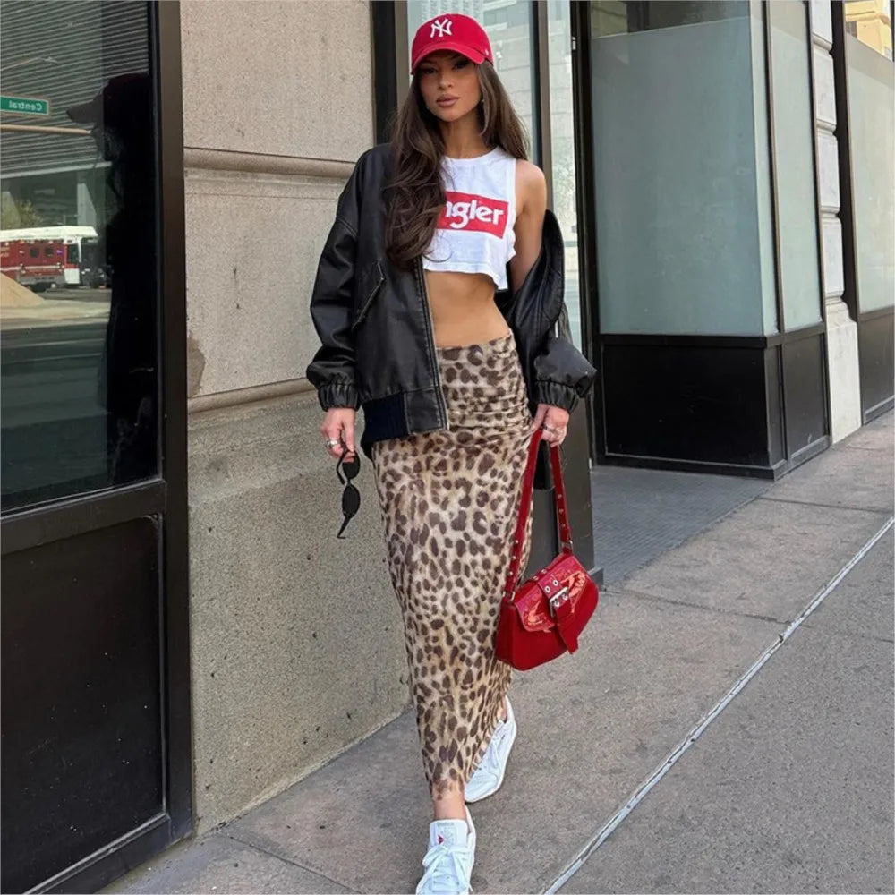 Elegant High Waisted Leopard Print Slim Skirt for Women