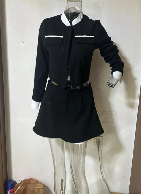 TARUXY Tweed Shorts Skirt Two Piece Set Women Elegant Long Sleeve Single Breasted Jacket Woman Shorts 2 Suits Lady Outfits 2024