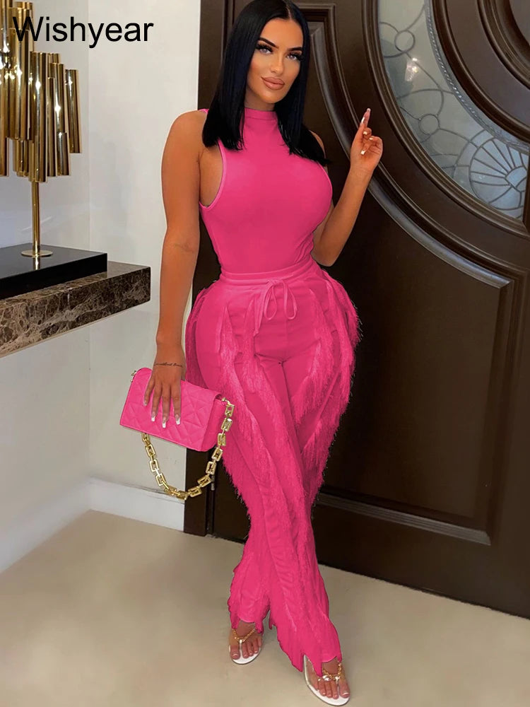Drawstring Fringed Two Piece Set