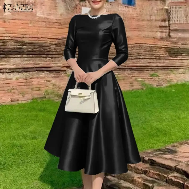 Satin Boatneck Midi Dress