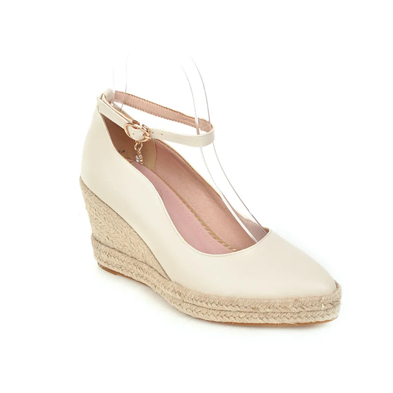 White Green Ankle Strap Platform Wedges