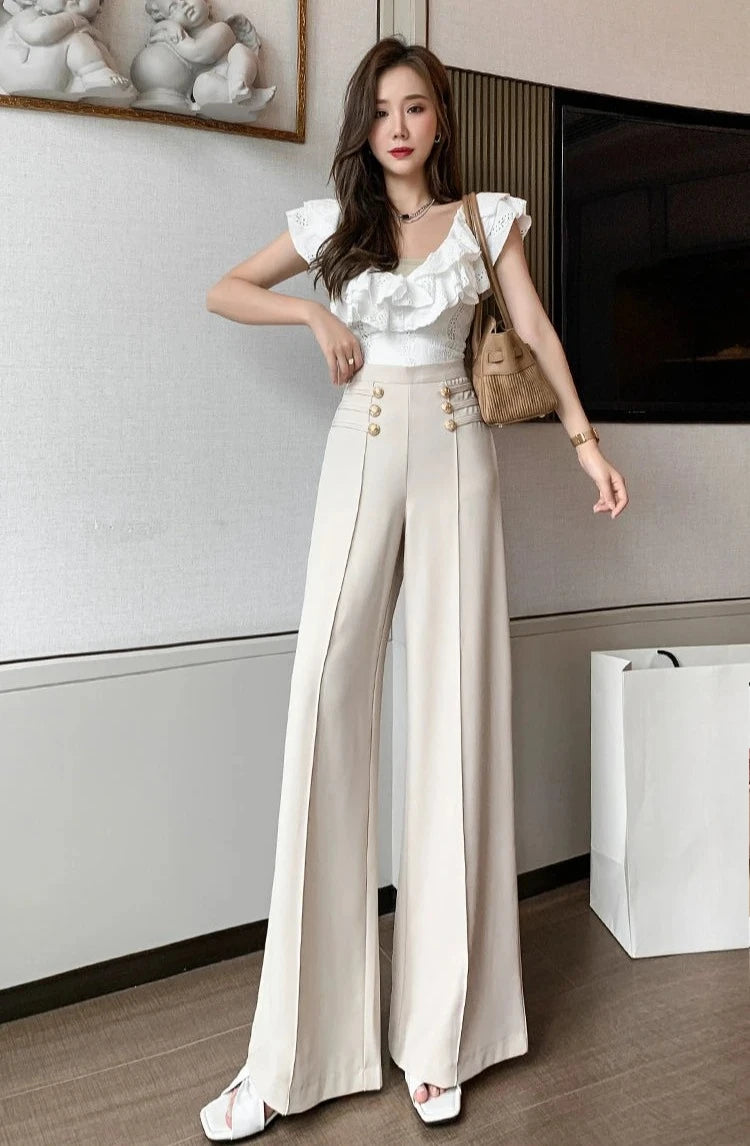 High Waist Female Trousers Elastic Classic Xxl Vintage Korean Fashion Chic and Elegant Aesthetic G 90s Women's Pants Wide Leg