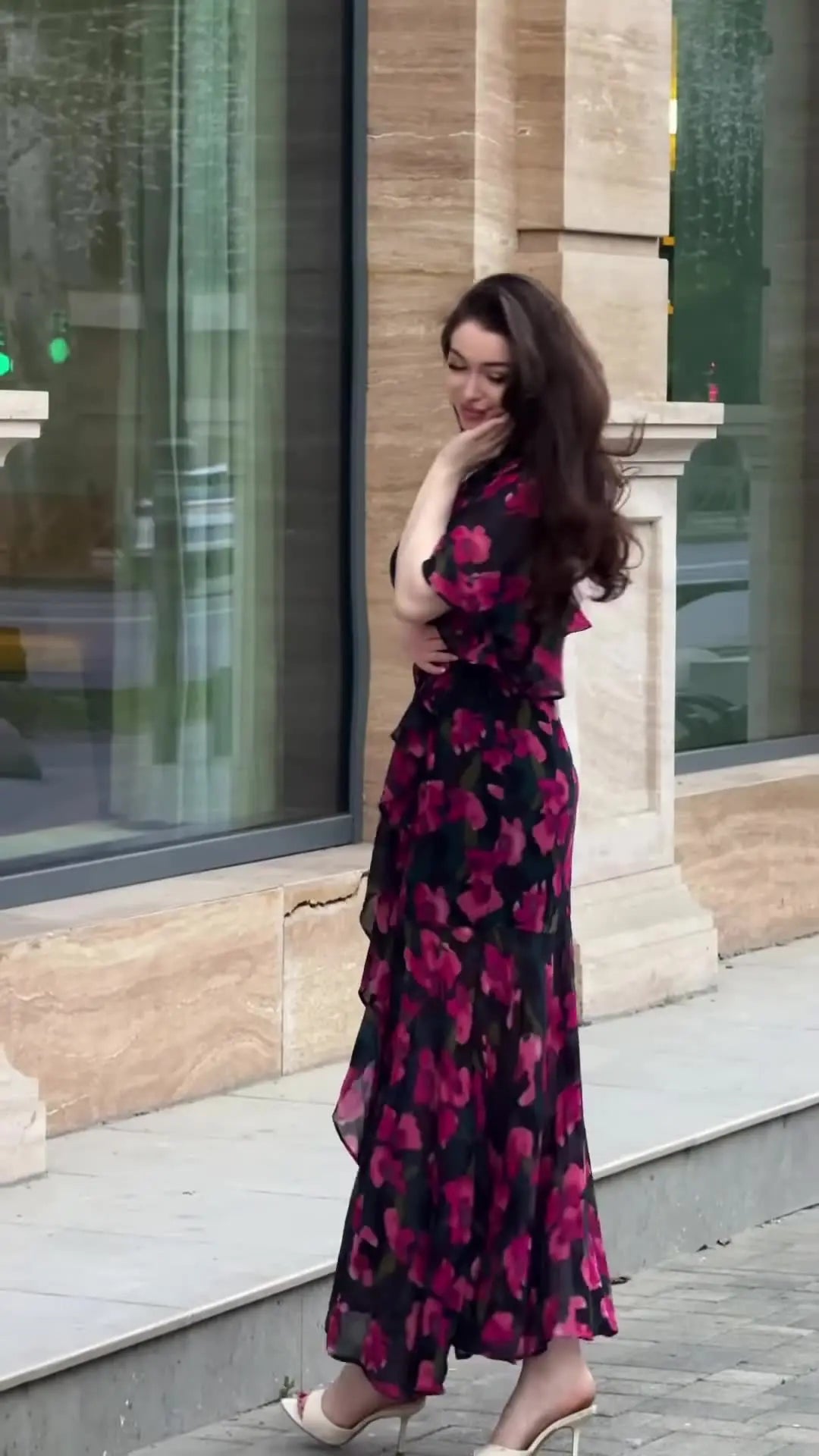 V Neck Floral Print Short Sleeve Ankle Length Dress for Women