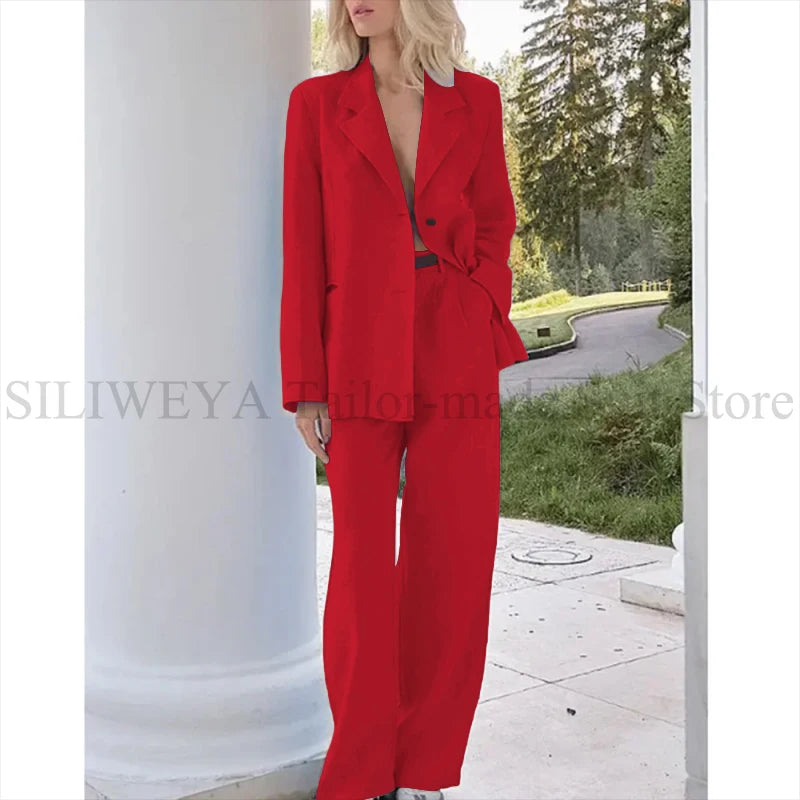 Single Breasted Light Blue Two Piece Blazer Set For Women