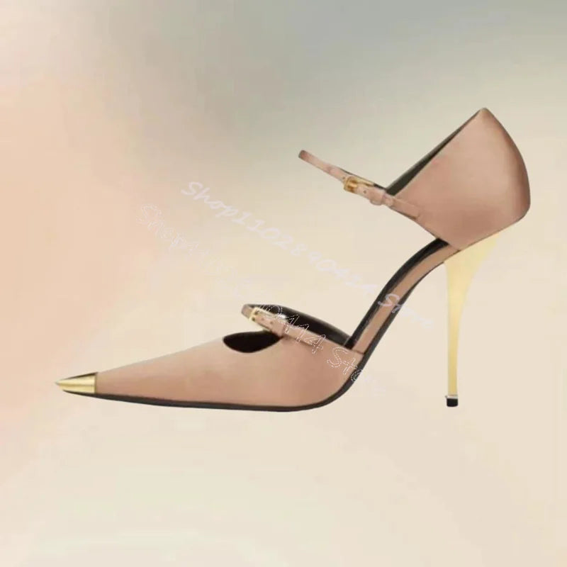 Elegant Sky Blue Silk Pointed Toe Pumps With Ankle Strap For Women