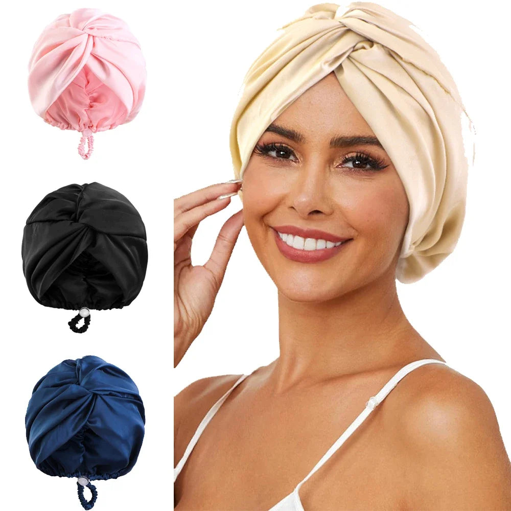 Soft Satin Sleep Turban Cap With Adjustable Fit for Women