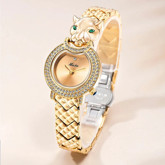 Wristwatch Leopard Print 3D Bling Diamond Dial Alloy Case Quartz Movement Casual Style