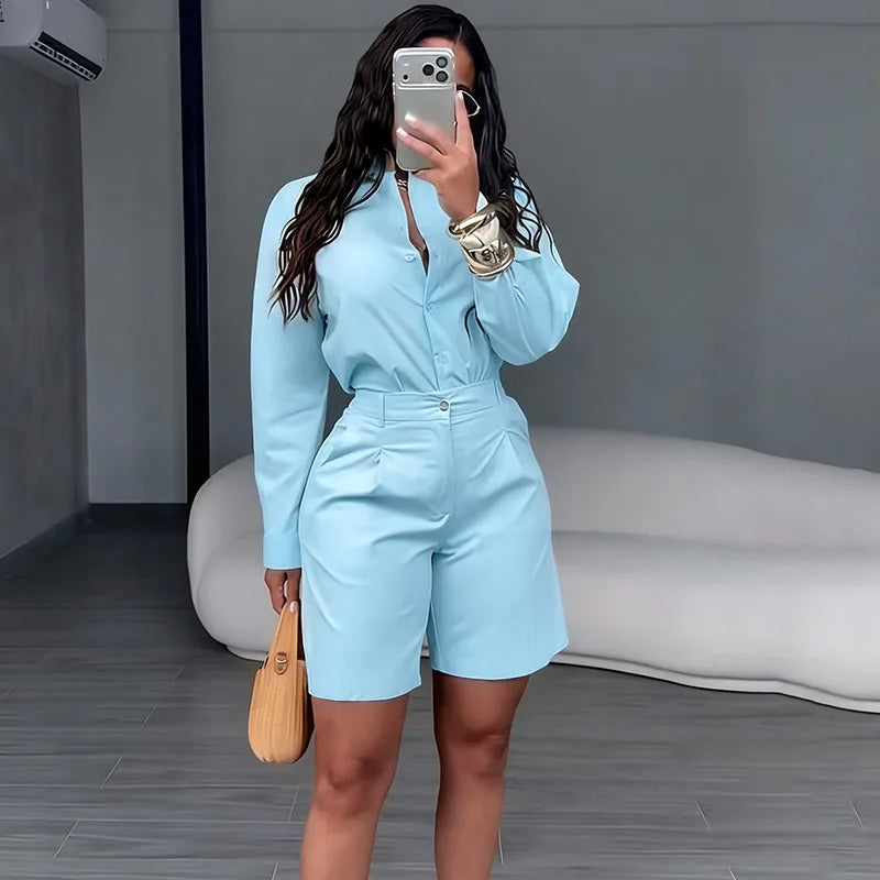 Solid Color Elegant Casual Two Piece Set for Women