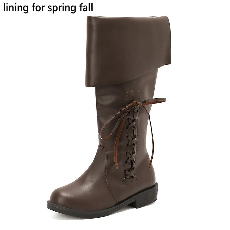 Retro Cross-Tied Flat Mid-Calf Costume Boots for Women