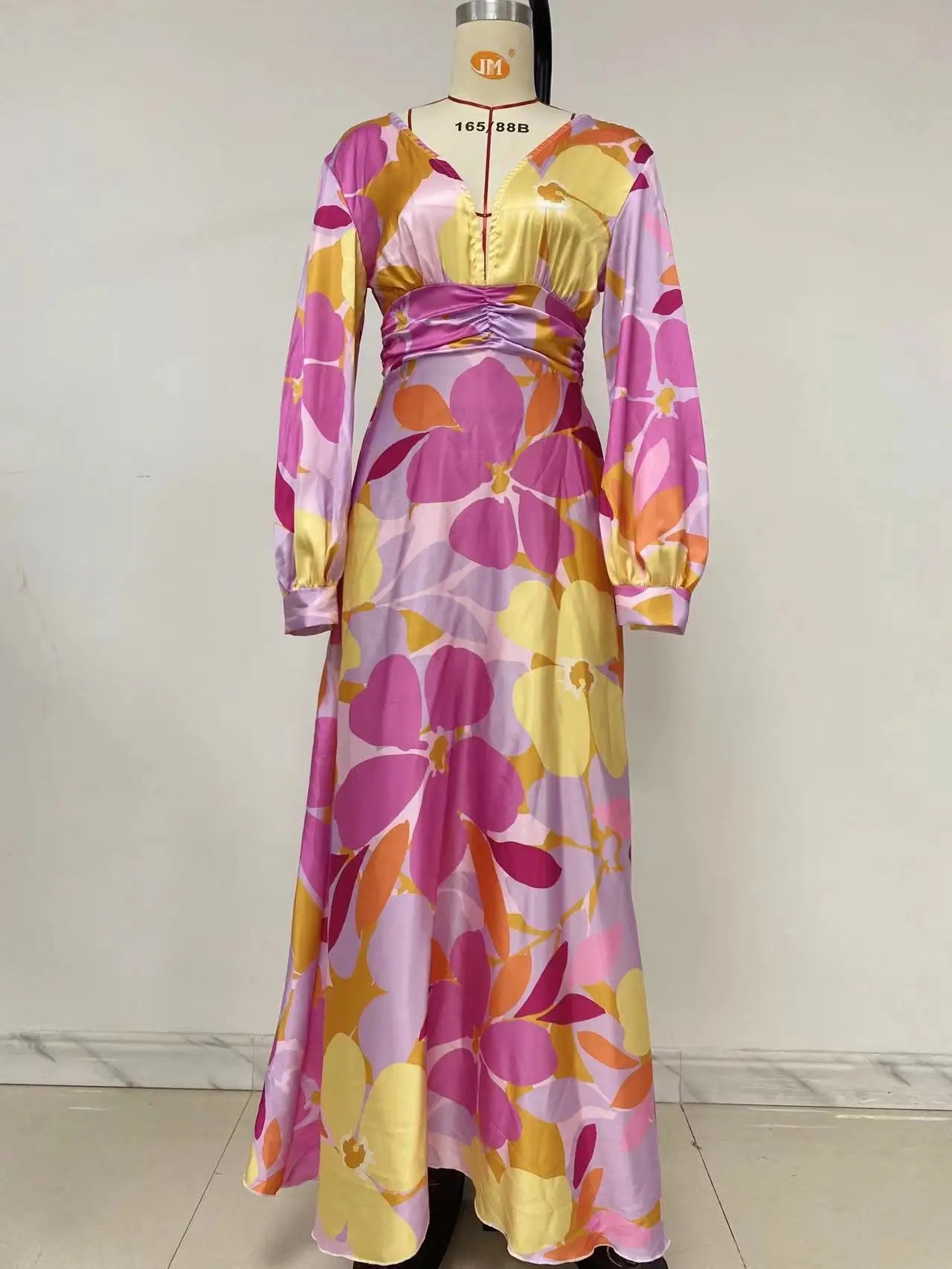 Printed Dress For Women V-neck Sexy High Waist Lantern Sleeve Ladies Fashionable Vestidos Autumn New Long Evening Dresses