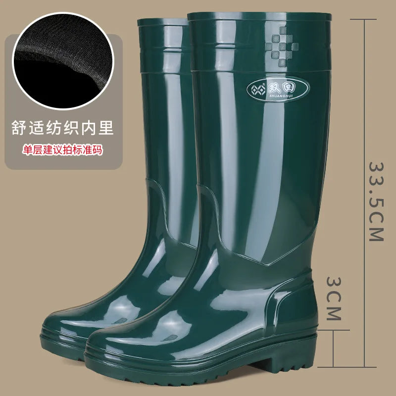 Bright Green Knee High Rain Boots With Antislip Sole for Women