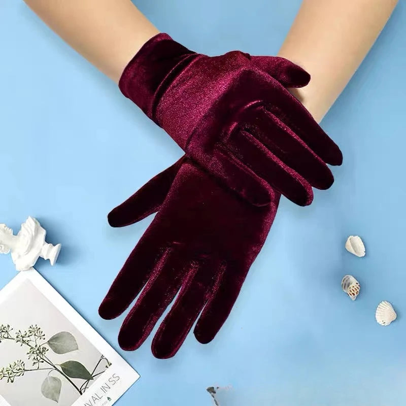 Stretch Velvet Wrist Length Gloves