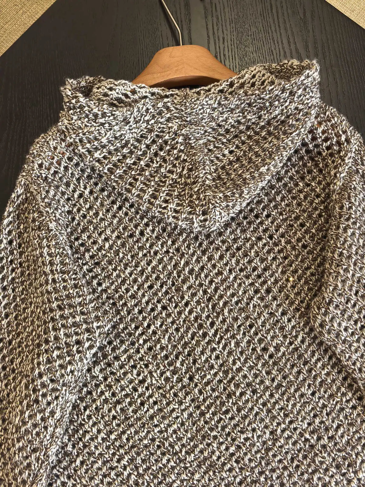 Sequined Hooded Knit Cardigan with Zipper for Women