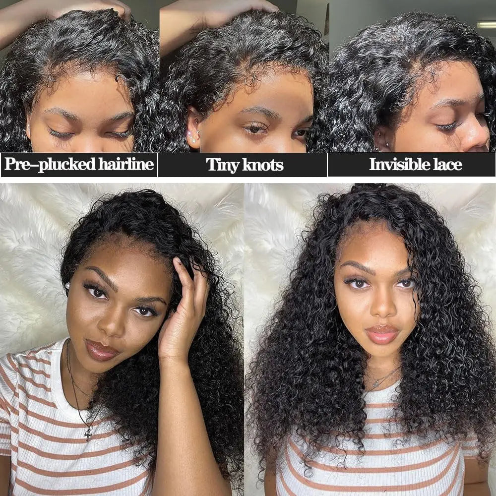 Deep Curly 360 Lace Front Wigs Human Hair With 4C Kinky Curly Edges 180% Density Glueless Pre Plucked Bleached Knots For Women