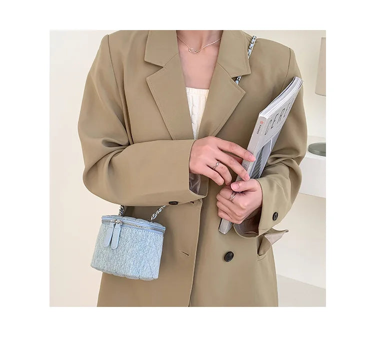 Mini Denim Crossbody Bag with Chain Strap for Women