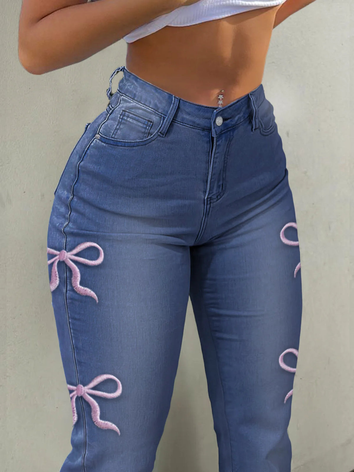 High Waisted Flared Slim Fit Jeans With Pockets for Women