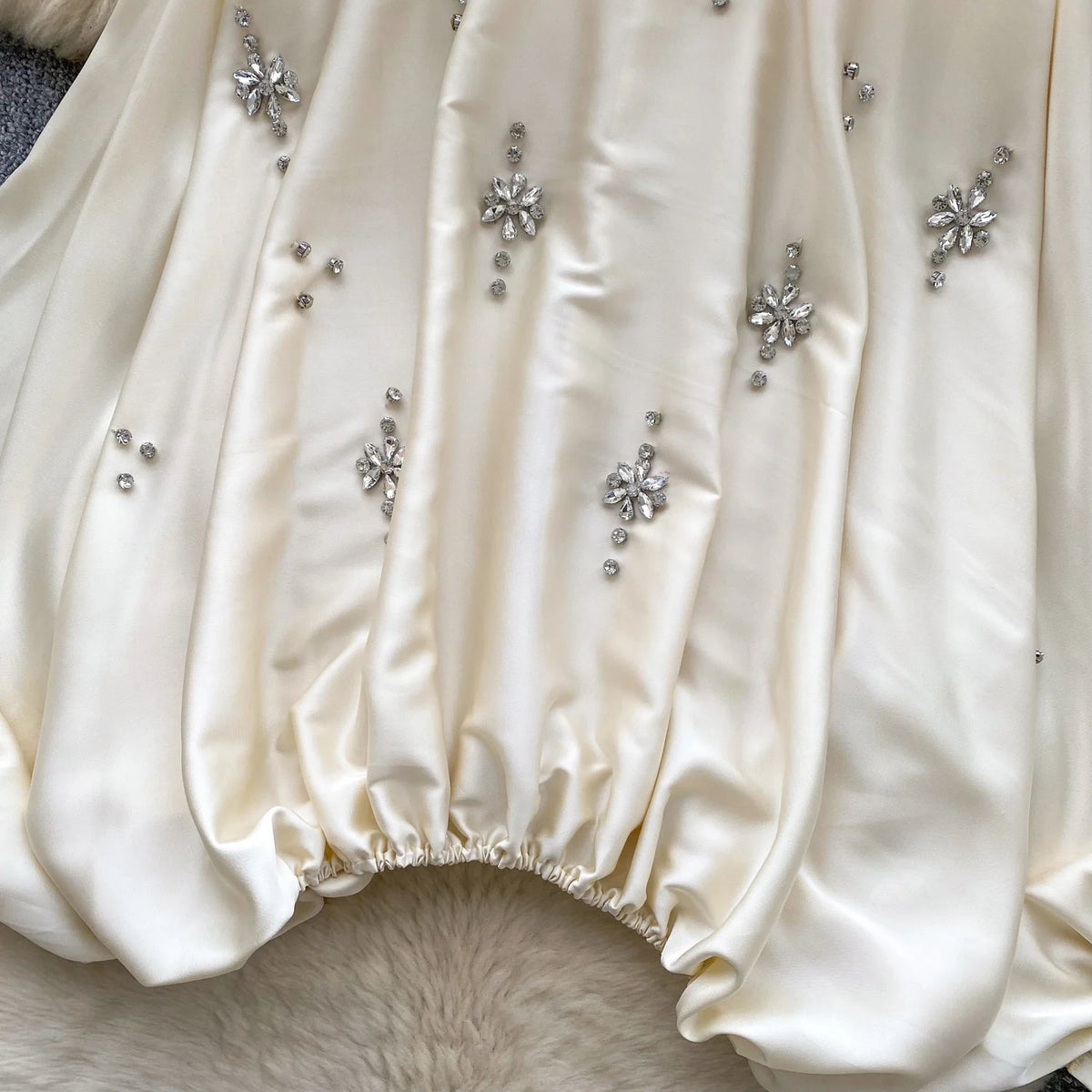 Elegant Beaded Satin Batwing Sleeve Blouse for Women