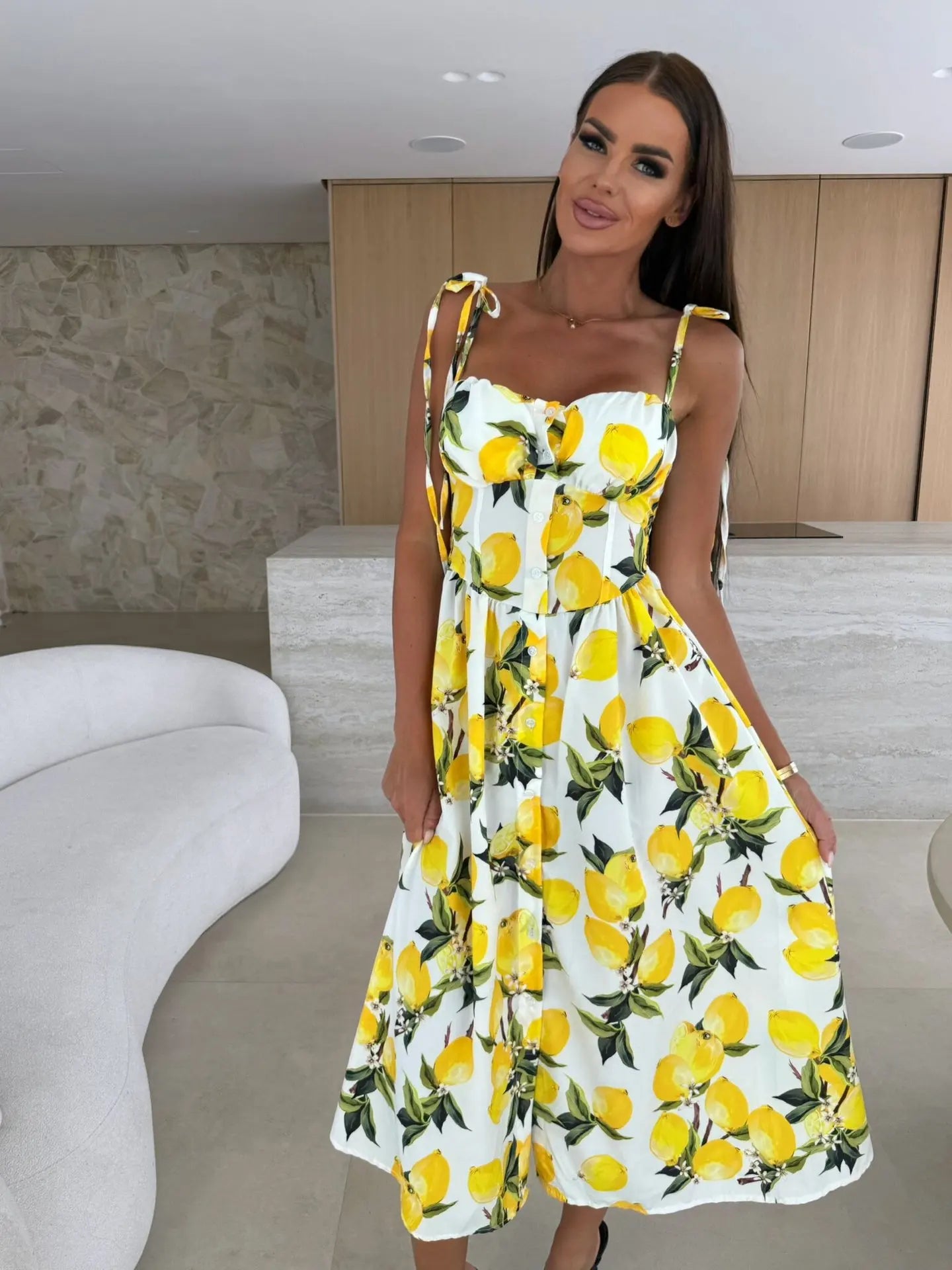 Boho Print Sleeveless A-Line Casual Midi Dress for Women