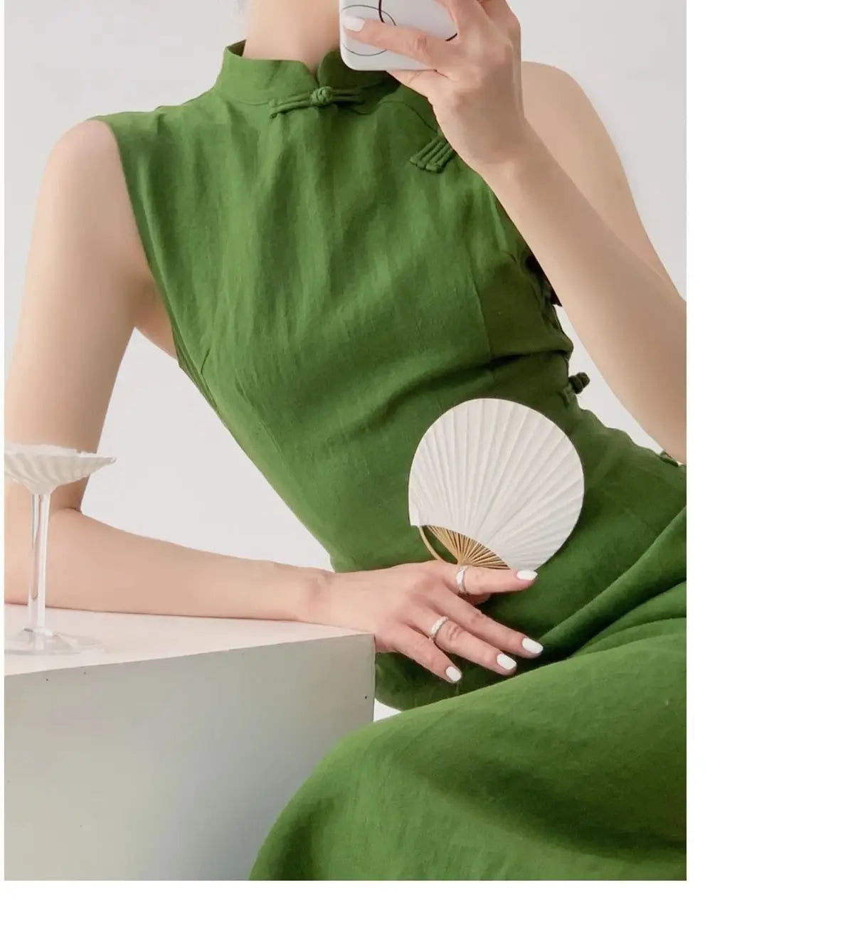 Moss Green Retro Chinese Style Cheongsam Dress for Women