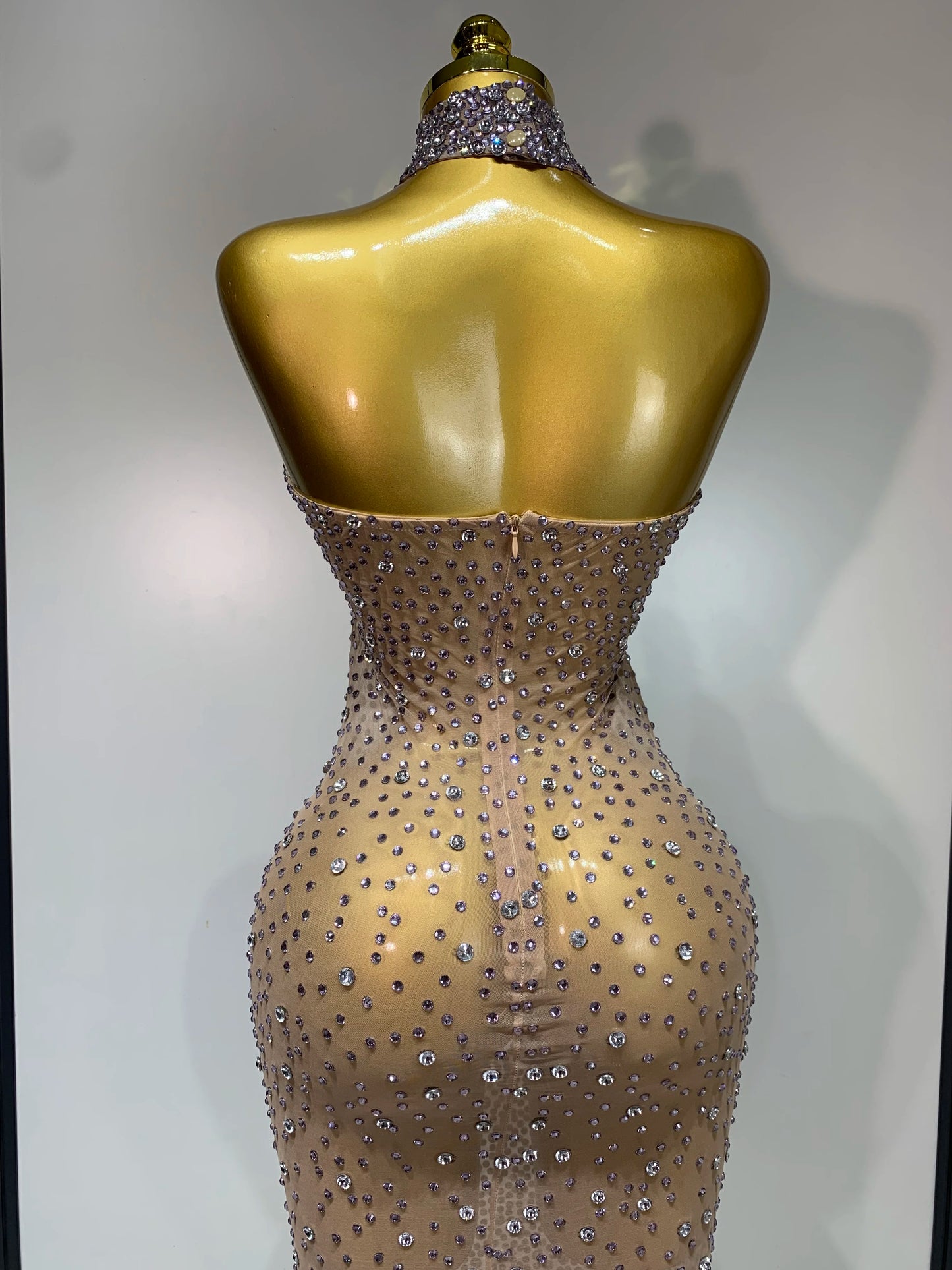 2025 New Sleeveless Mesh See Through Long Dress Sexy Backless Sparkly Rhinestone Dress Celebration Festival Evening Party Gowns