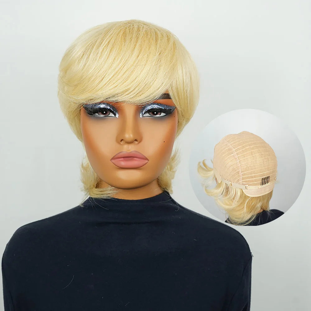 Short Layered Pixie Brazilian Remy Human Hair Wig for Women