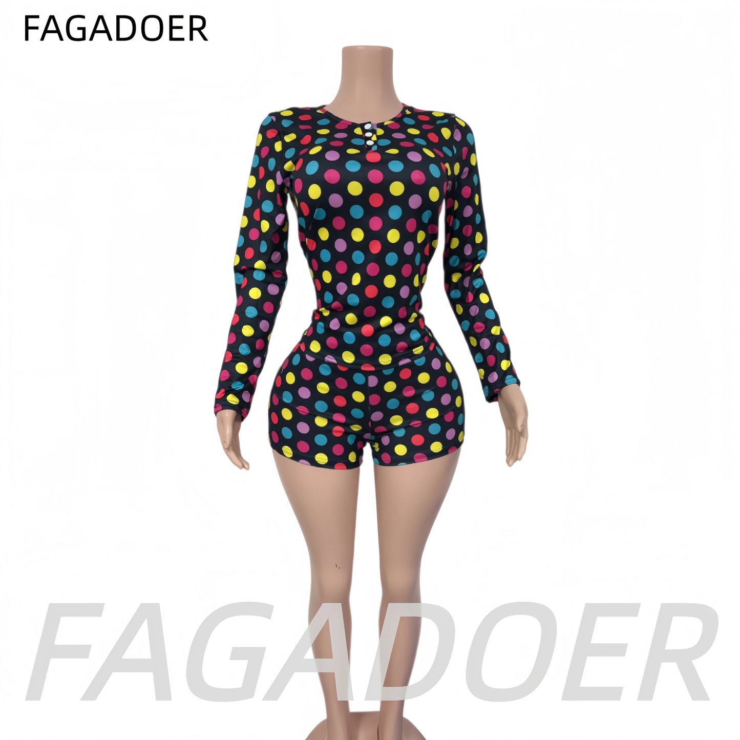 Cute Colorful Polka Dot Print Two-Piece Set for Women