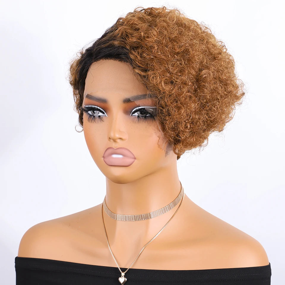Curly Short Pixie Lace Front Wig Remy Human Hair Glueless for Women