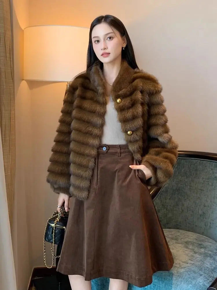 Faux Fur Coat for Women,Single Breasted Jacket,Thicken Warm,High Quality,Preppy Style, Female Clothes,New,Winter,2025