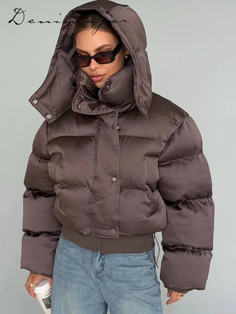 Detachable Hood Cropped Padded Winter Jacket for Women